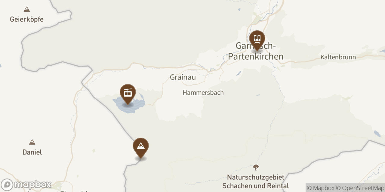 map of Zugspitze mountain and access points